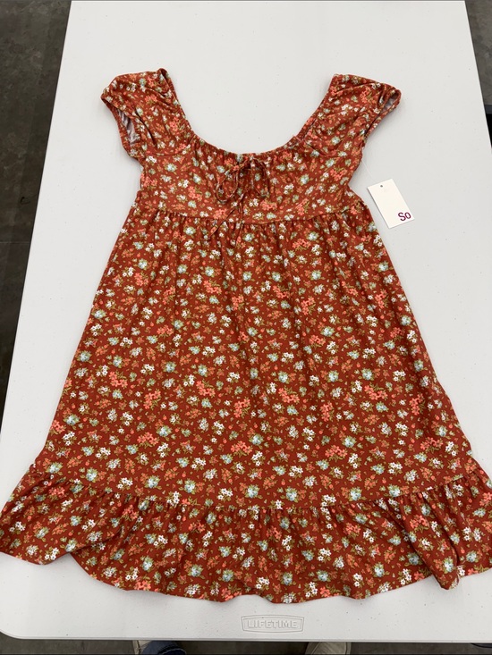 SO Dresses & Skirts - SO Girls' Rust Floral Ruffle-Hem Dress with Green and Cream Accents